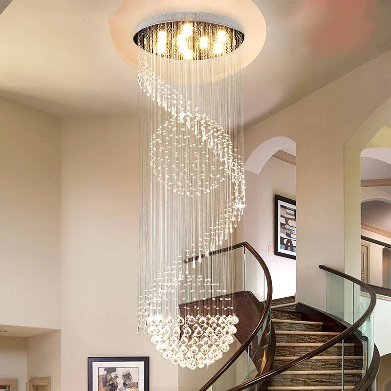 Stainless Crystal Chandelier for Modern Living Room Staircase, LED Home Lighting by Axyaa