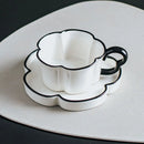 Axyaa Petal Shape Ceramic Coffee Cup Saucer Set - 8oz Black & White Nordic Design