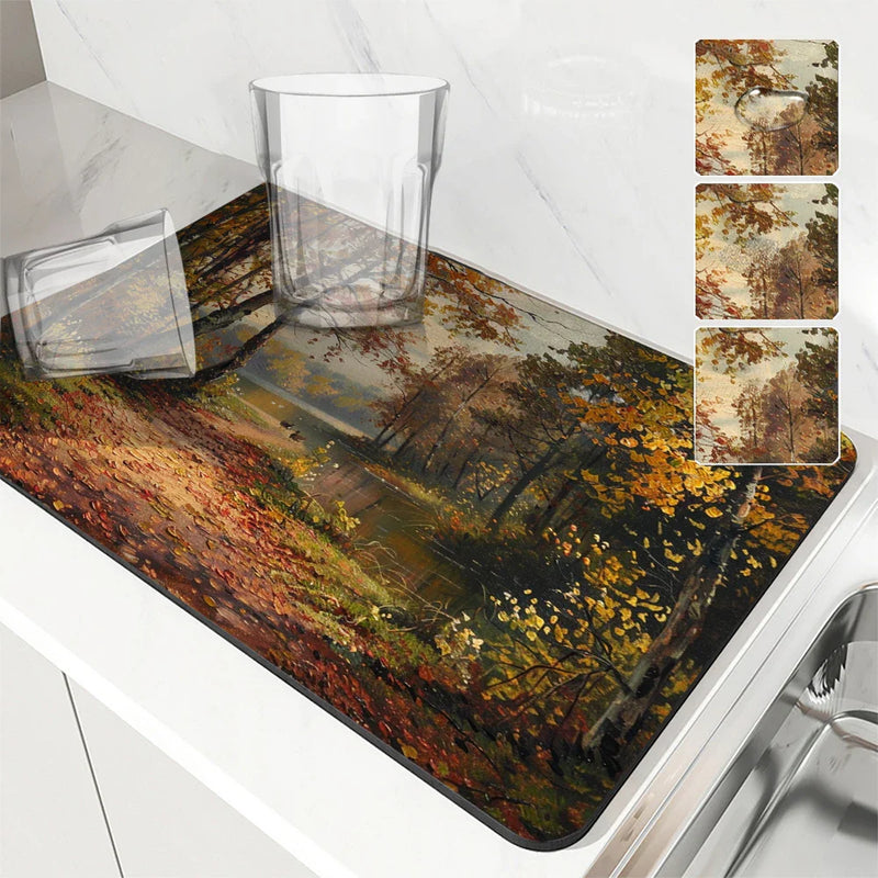 Axyaa Autumn Forest Landscape Absorbent Drying Mat