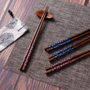 Axyaa Black Cherry Blossom Sushi Chopsticks Set - Pair of Natural Wooden Reusable Sticks.