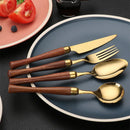 Axyaa Golden Stainless Steel Cutlery Set with Wooden Handles