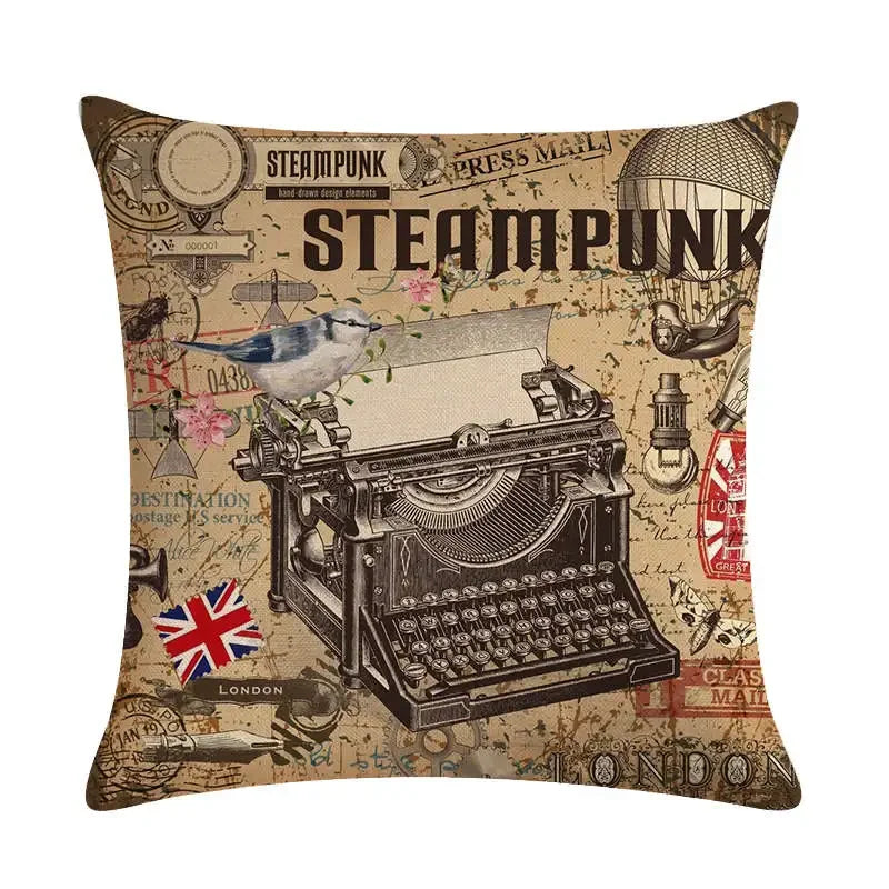 Axyaa Retro Typewriter Camera Linen Pillow Cover 45x45cm