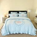 Axyaa Pink Embroidery Bedding Set Double King Queen Size with Duvet Cover & Sheets