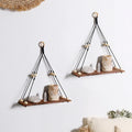 Axyaa Wood Bead Macrame Leaf Wall Shelf Set - Boho Nordic Home Decor Display