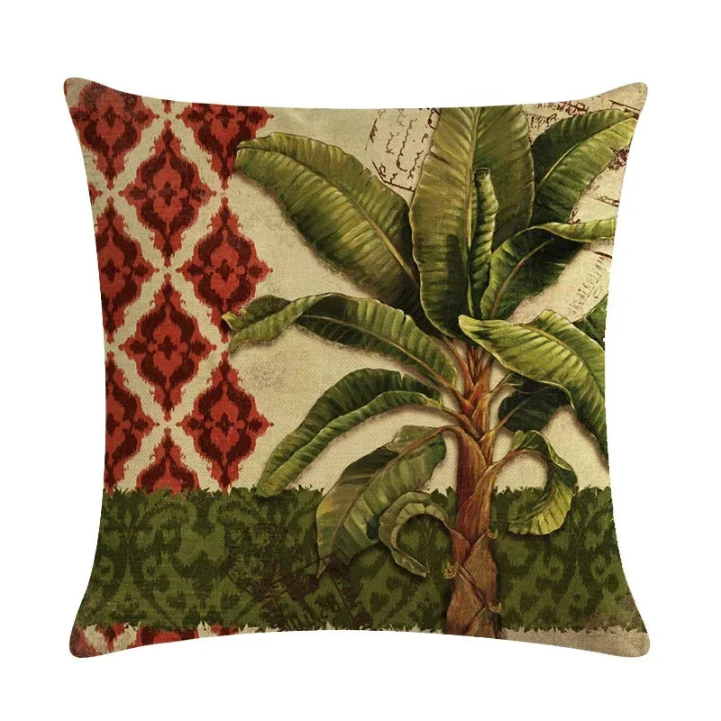 Tropical Tree Green Plant Linen Cushion Cover by Axyaa for Home Decoration