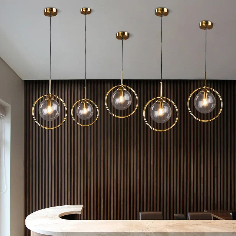 Axyaa Modern Golden Ring Glass Pendant Light Fixture