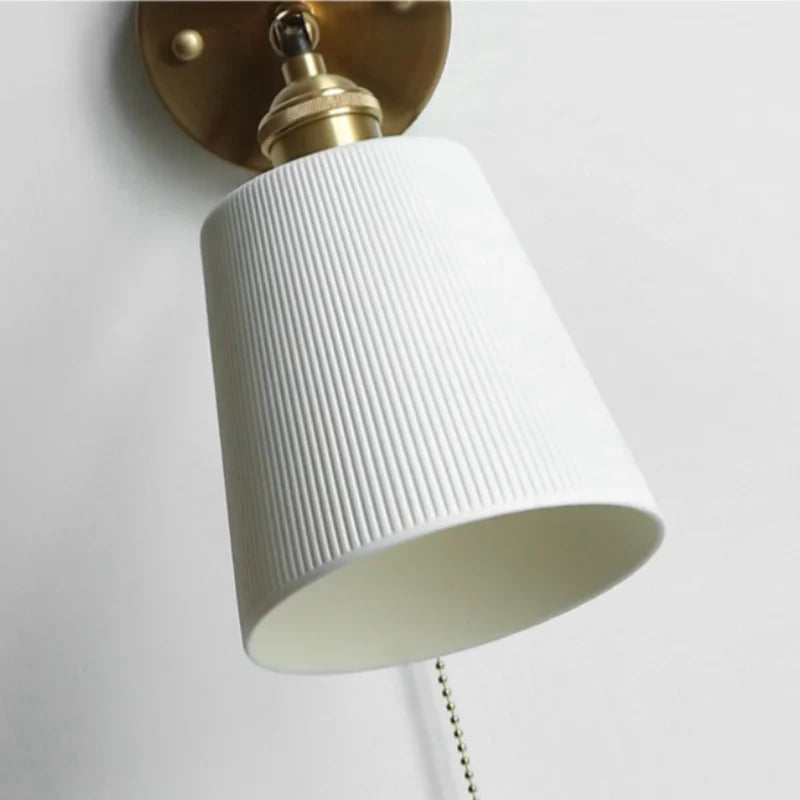 Axyaa Ceramic LED Wall Sconce with Pull Chain for Home Decor
