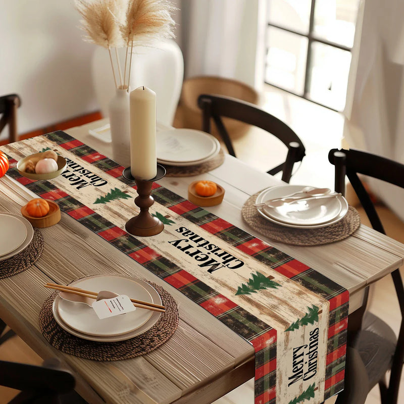 Axyaa Christmas Plaid Table Runner: Festive Dining Decor for Kitchen Party Tables