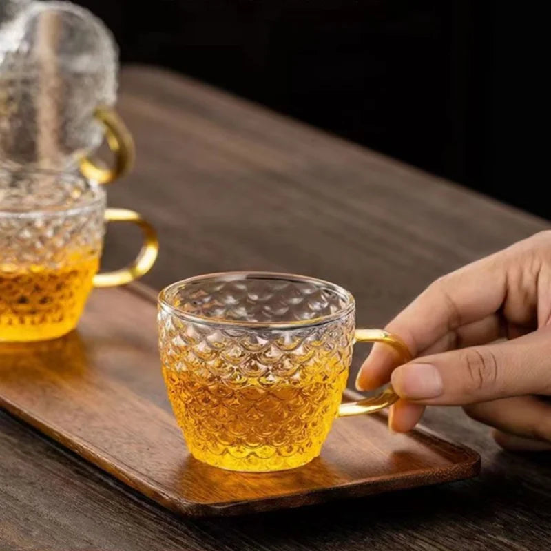 Axyaa 100ml Glass Fish Scale Teacup Set Transparent Handle Kung Fu Small Cup