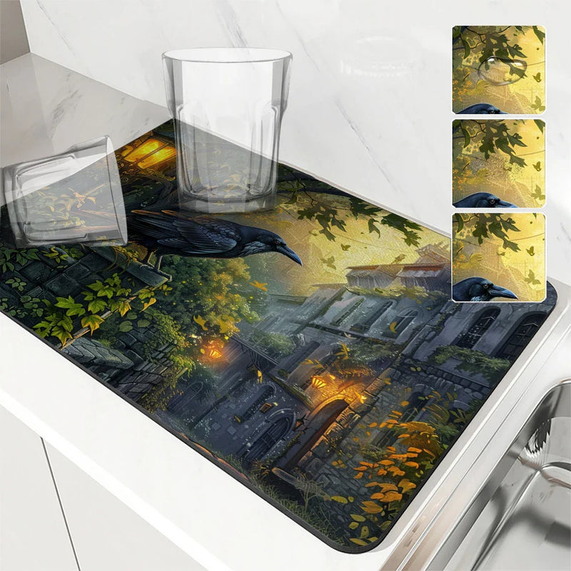 Axyaa Halloween Vine Kitchen Antiskid Drying Mat - Quick Dry & Absorbent