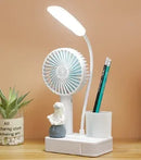 Axyaa Rechargeable Table Lamp with Fan, Clock Display, LED Light for Study and Reading