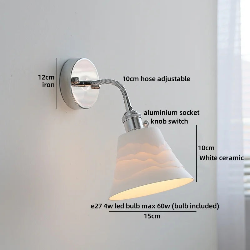 Axyaa White Ceramic LED Wall Light with Pull Chain Switch