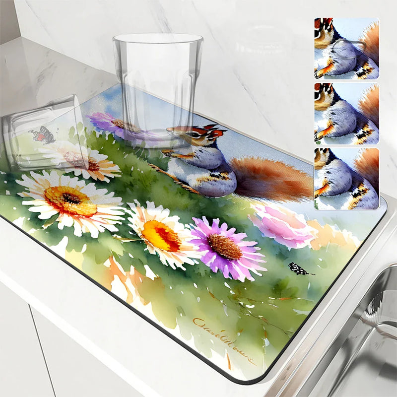 Axyaa Non-Slip Absorbent Drainer Mat for Dishes and Cups