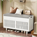 Axyaa Bamboo Storage Bench with Cushioned Seat, Double-Door Cabinet, 2-Tier Entryway Furniture