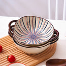 Axyaa Japanese Ceramic Binaural Soup Bowl Large Salad Bowl Ramen Noodles Dish