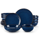 Axyaa Blue Stoneware Dinner Set with Embossment Design, 16/32 Piece Plates Bowls Set
