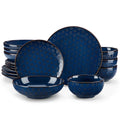 Axyaa Stoneware Dinner Set Blue Embossment Plates 16/32 Piece - Dinnerware Bowls Plates