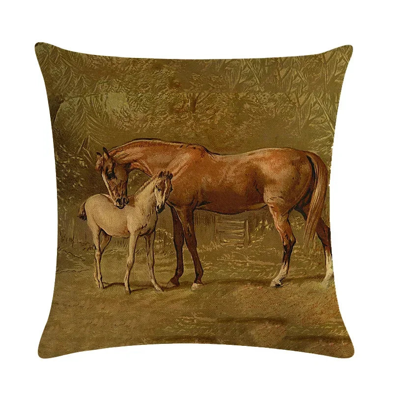 Axyaa Retro Horse Print Cushion Cover for Home Decor 45x45cm
