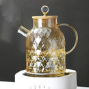 Axya 1.8L Amber Glass Teapot with Bamboo Cover, Perfect for Cold Water and Scented Tea