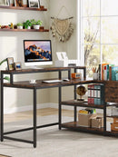 Axyaa Industrial L-Shaped Desk with Drawer, Shelves, Monitor Stand - Home Office Corner Table
