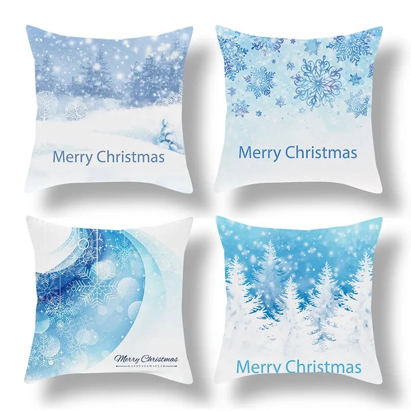Axyaa Blue Ornament Pillowcase: Festive Home Decor Cushion Cover for Christmas & New Year