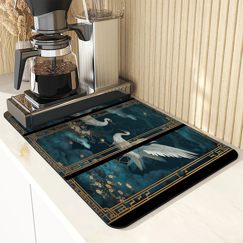 Axyaa Kitchen Drying Mat with Crane Plant Design and Absorbent Quick Dry Technology