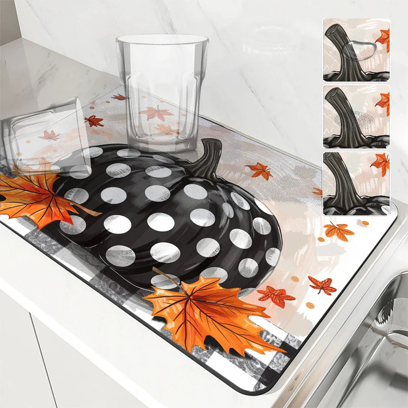 Axyaa Buffalo Plaid Thanksgiving Kitchen Drying Mat