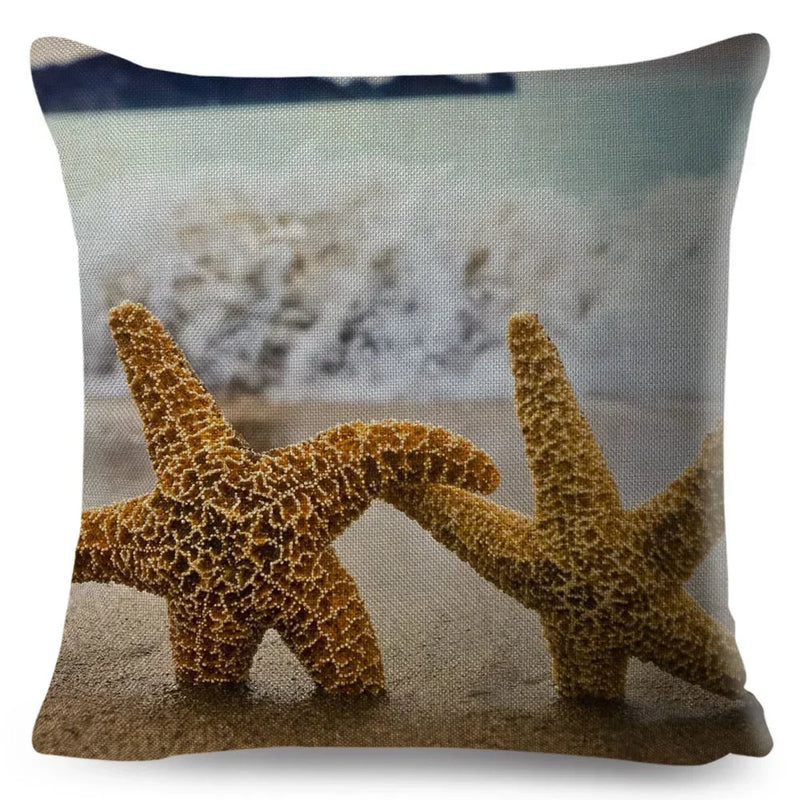Axyaa Starfish Print Linen Pillowcase for Home & Car Decor
