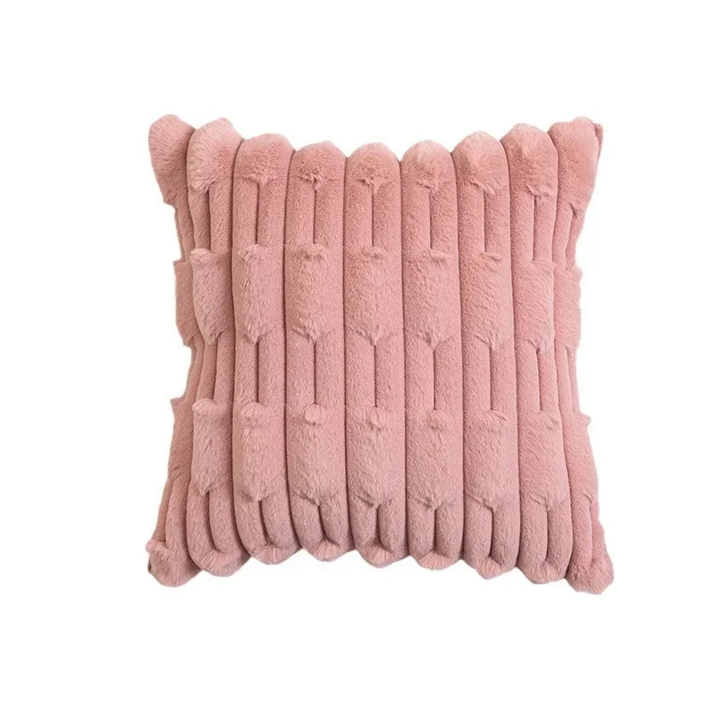 Axyaa Soft Plush Cushion Cover in Pink Ivory for Cozy Home Decor