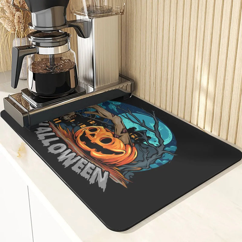 Axyaa Pumpkin Pattern Table Mats & Cup Stand: Halloween Style Dining Accessories
