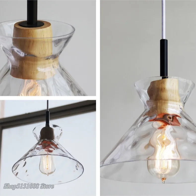 Axyaa Wood Glass Pendant Lamp Japanese Style Minimalist for Living Room, Bedroom, Restaurant