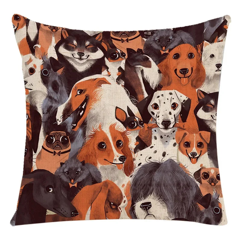 Axyaa Cartoon Animal Linen Throw Pillow Case for Home Living Room Sofa Decor