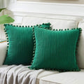 Axyaa Velvet Pillow Covers with Pom-poms - Orange Fall Decor for Sofa