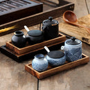 Axya Ceramic Spice Jars Set with Wooden Tray - Kitchen Seasoning Organizer
