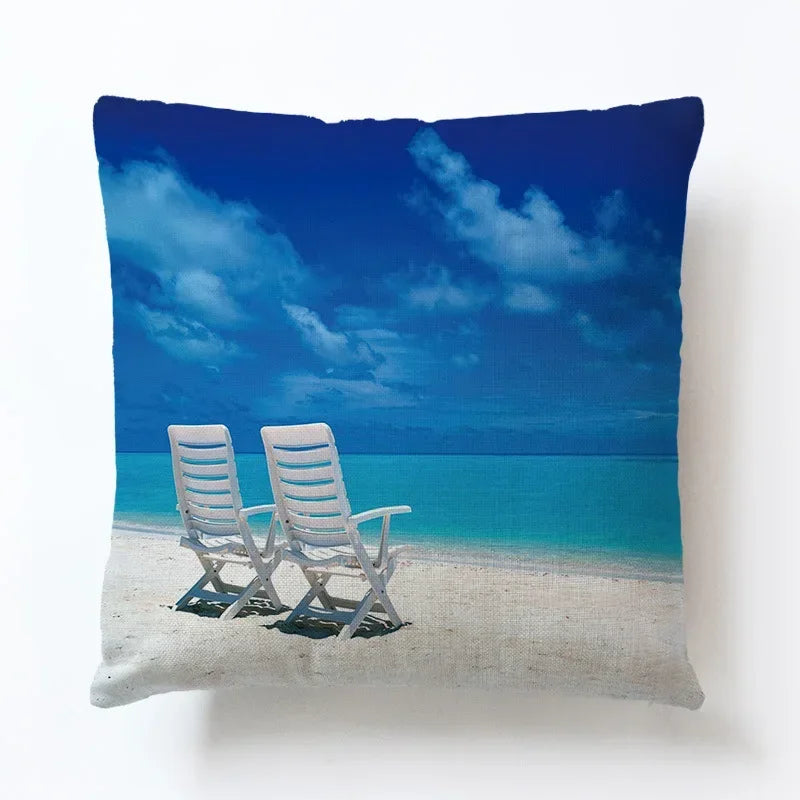 Summer Beach Alphabet Linen Pillowcase by Axyaa - Decorative Throw Pillow Cover