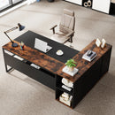 Axyaa 71" Executive L-Shaped Desk with Cabinet Storage and Shelves