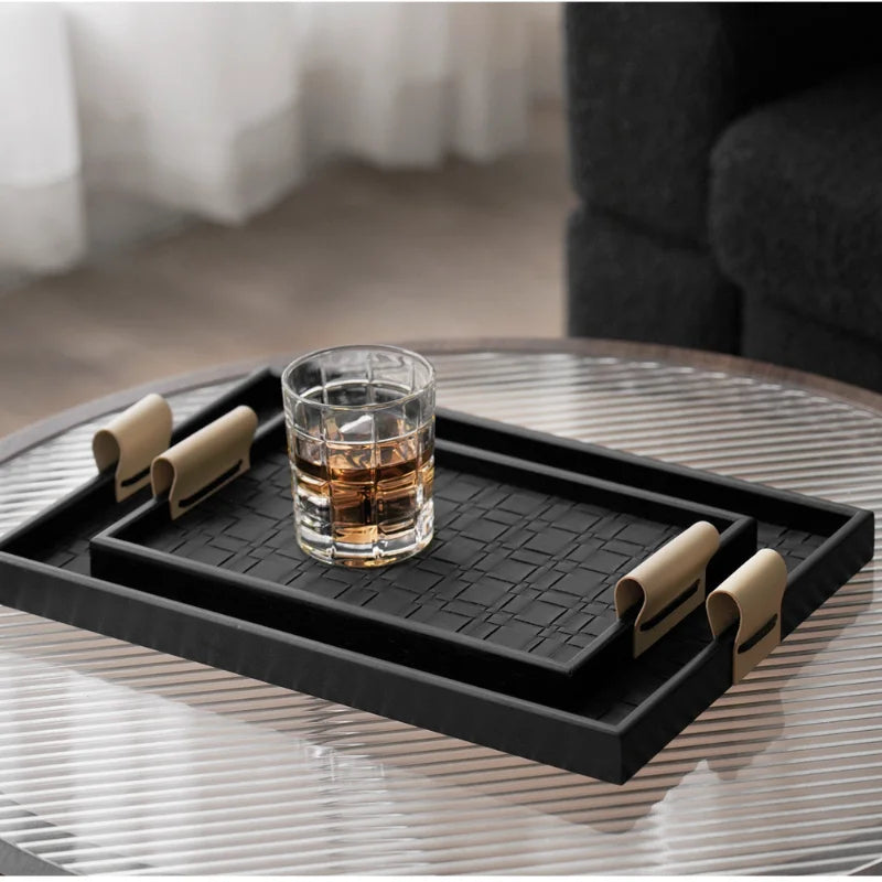 Axya Black Leather Tray: Elegant Beige Aromatherapy Storage for Coffee Table