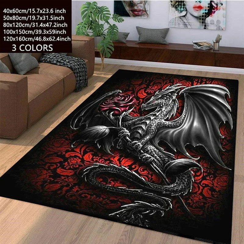 Dragon Rose Pattern Rug Non-slip Mat for Bedroom Living Room by Axyaa.