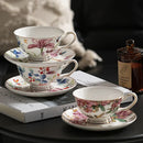 Axyaa Elegant Bone Porcelain Tea Cup Set with Golden Trim, Floral Pattern Dining Decor