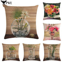 Axyaa Bouquet Cushion Cover 45*45cm - Stylish Art Flowers Flax Pillow