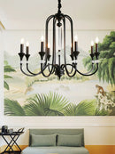 Axyaa Vintage Candle Chandelier - Retro French Style Iron Hanging Lamp - Black Pendant Light
