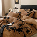 Axyaa Leopard Print Thickened Fleece Jacquard 4-Piece Bed Set