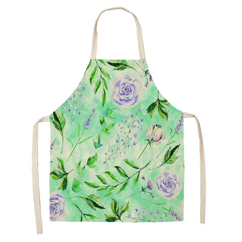 Axyaa Tropical Pineapple Flowers Adult Bib Apron - Green Palmetto Plant Kitchen Apron