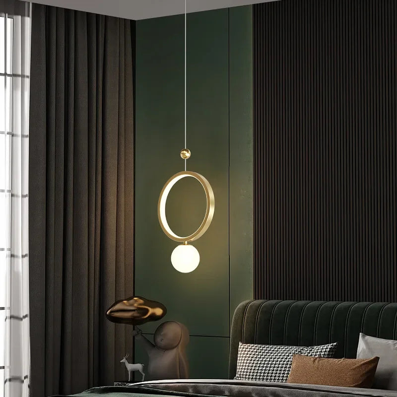 Axyaa Luxury Gold Ring LED Pendant Light for Home Decor