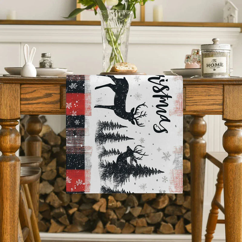 Axyaa Christmas Tree Snowflake Table Runner for Indoor Outdoor Holiday Dining