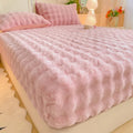 Axyaa Rabbit Fur Plush Fitted Sheet - Thick, Winter Bedspread, Anti-Slip Mattress Protector