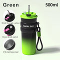 Axyaa Stainless Steel Coffee Cup with Straw and Rope - 500ML Thermos Mug