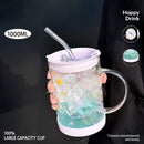 Axyaa 1000ML Glass Measuring Cup with Lid, Handle & Scale - Clear, Multifunction, Home Kitchen Mug