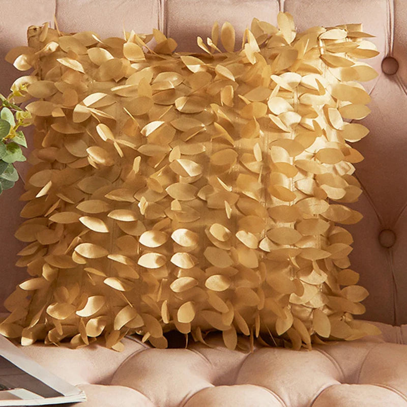 Axyaa Soft Leaf Satin Sofa Cushion Cover for Wedding Party Decoration