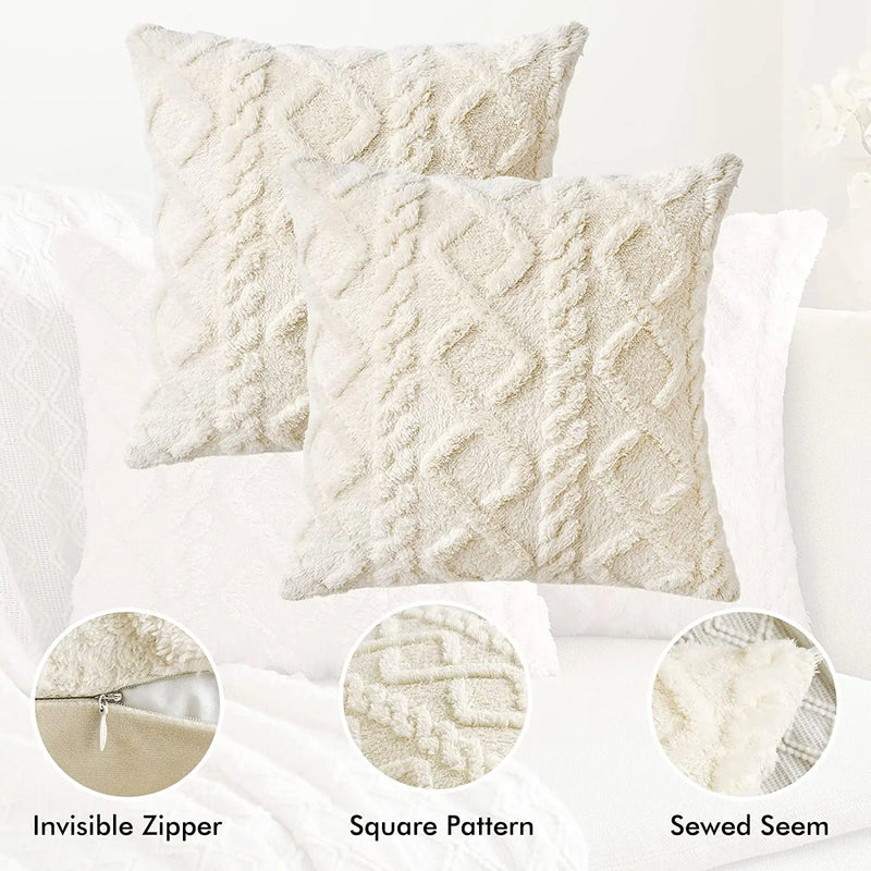 Axyaa Short Fleece Pillow Cover 18x18 for Living Room Sofa & Home Decor